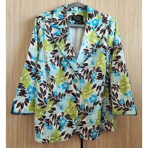 New York City Design Co Woman's Blazer Size 2X Floral Tropical 3/4 Sleeve EUC